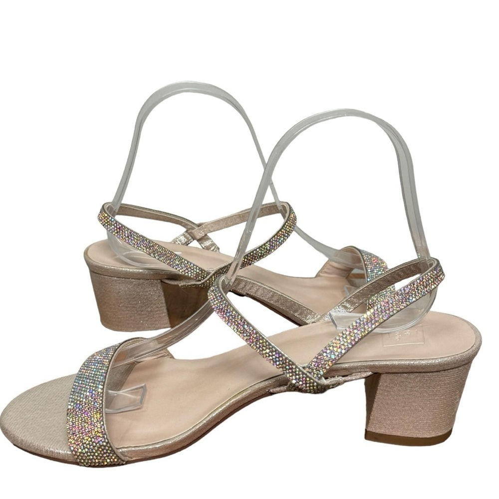 David's Bridal Iridescent Rhinestone Champagne Block Heel Sandals - Picture 6 of 8